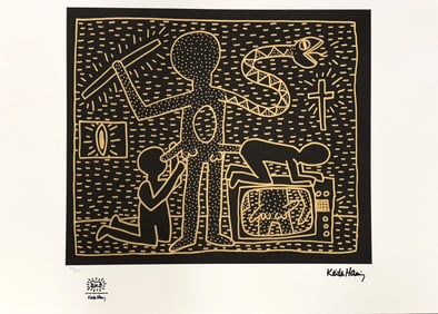 A Large After KEITH HARING Untitled Lithography Print, Numbered & Stamped