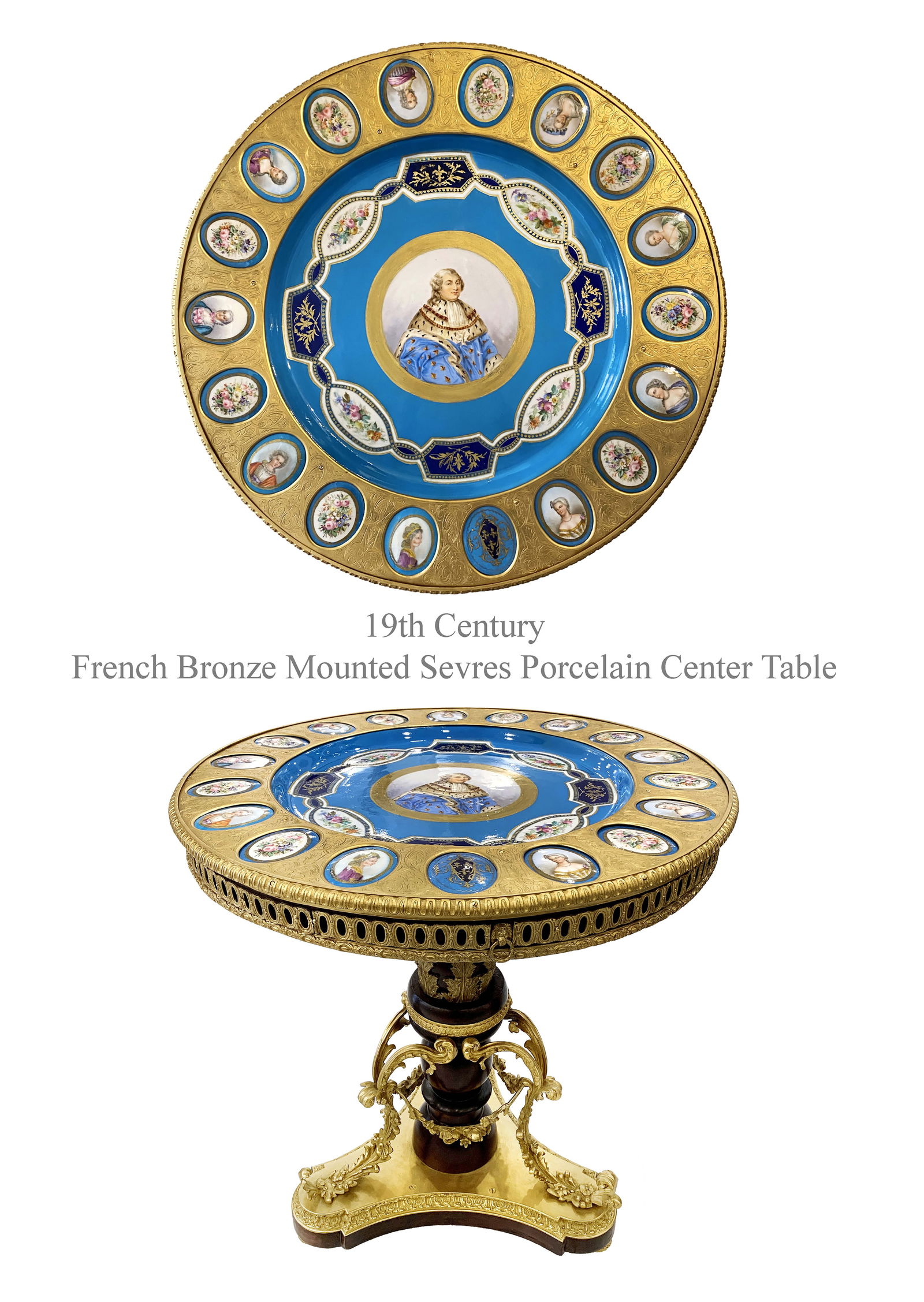 19th C. French Sevres Bronze Mounted Hand Painted Porcelain Center Table (1 of 1)