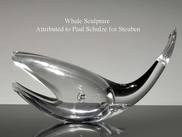 A Contemporary Modern Glass Sculpture of Whale, Attrib. Paul Schulze