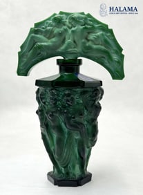 A Vintage Bohemian Frantisek Halama Figural Malachite Art Glass Lidded Perfume Bottle