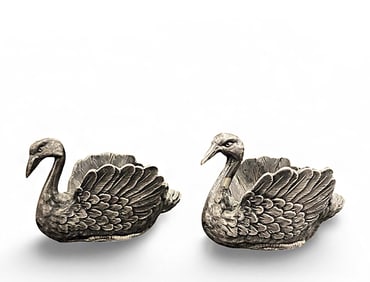 A Pair of Asian Chinese Silver Swans, Signed