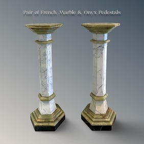 A Pair of French Marble & Onyx Pedestals