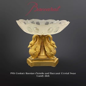19th C. Russian Bronze & Baccarat Crystal Swan Figural Candy Dish
