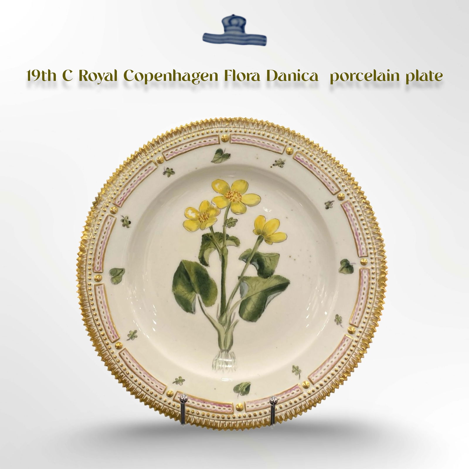 19th C. Royal Copenhagen Flora Danica Decorative Wall Plate, Signed (1 of 2)