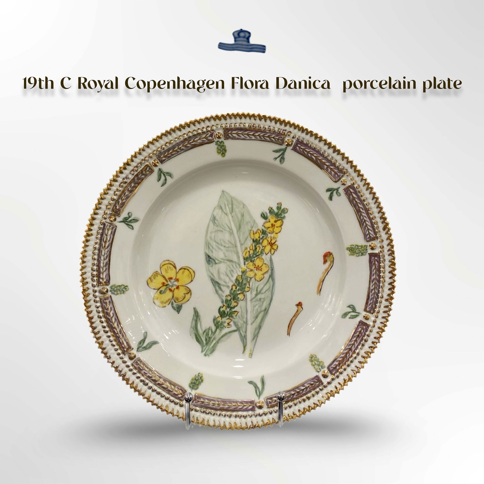 19th C. Royal Copenhagen Flora Danica Decorative Wall Plate, Signed: 19th C. Danish Royal Copenhagen Flora Danica Hand Painted Porcelain Decorative Wall Plate, Signed & Hallmarked. D 10"