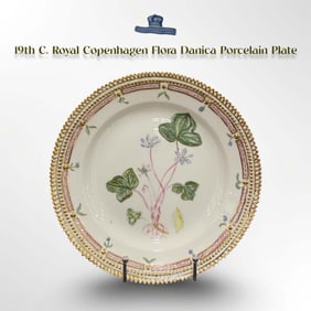 19th C. Royal Copenhagen Flora Danica Decorative Wall Plate, Signed