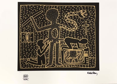 A Large After KEITH HARING Untitled Lithography Print, Numbered & Stamped