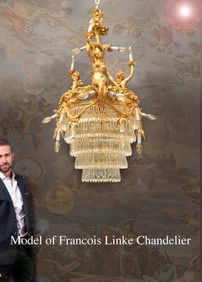 A Large French Francois Linke Style Crystal & Figural Bronze Chandelier