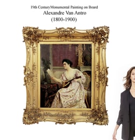 Very Large 19th C. Oil On Board Gilt Framed Painting, Signed By Alexandre Van Antro