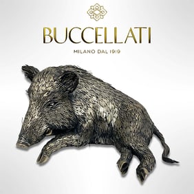 A Buccellati Furry Wild Boar Sterling Silver Sculpture, Signed
