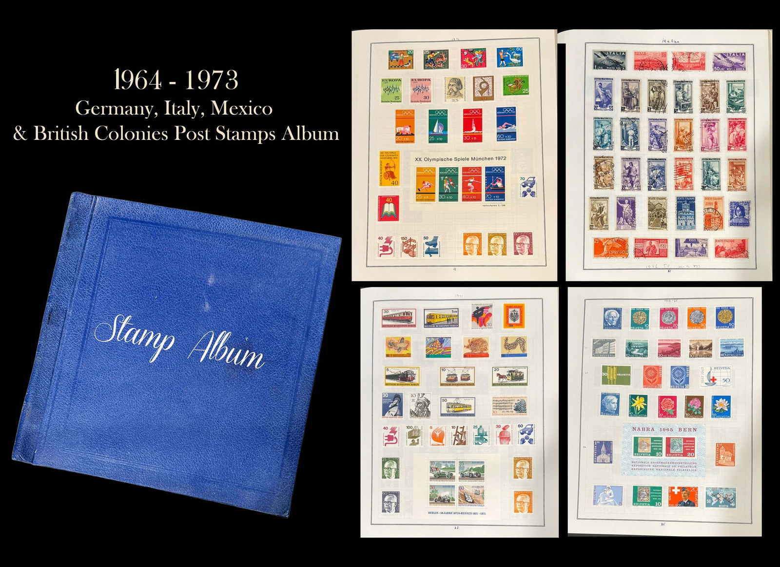 1964 - 1973 Germany, Italy, Mexico & British Colonies Stamp Album: 1964 - 1973 Germany, Italy, Mexico & British Colonies Post Stamps Album