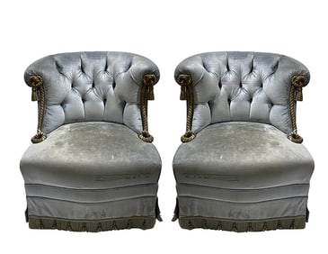 19th C. Napoleon III Pair of Tufted Rounded Back Armchairs