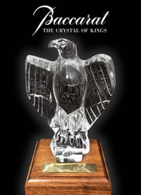 A Vintage BACCARAT Clear Crystal Stand Eagle Sculpture on A Wooden Base, Signed