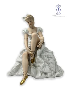 20th C. German Wallendorf Hand Painted Sitting Ballerina Figurine, Signed