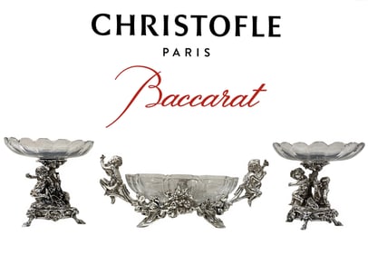 19th C. Christofle Silver-Plated Figural & Baccarat Crystal Garniture Set