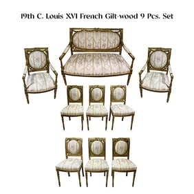 19th C. French Louis XVI Giltwood 9-Pieces Sofa Set