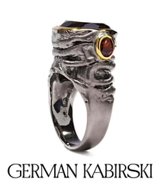 A German Kabirski Gliese Silver Black Rhodium 18k Gold Plated Smoky Quartz Ring