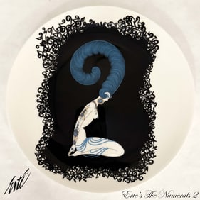 A RARE ERTE'S THE NUMERALS 2 MIKASA BONE CHINA DECORATIVE PLATE, SIGNED