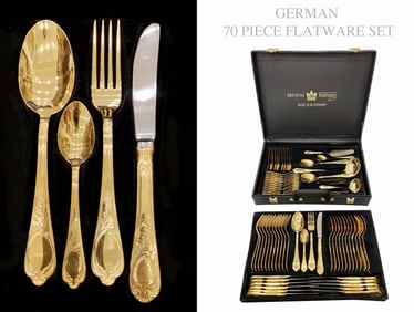 German Bestecke Solingen 24K Gold-Plated Stainless Steel Flatware Set (70 Pcs)