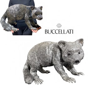 A Large Italian Buccellati Sterling Silver Raccoon Sculpture, Hallmarked