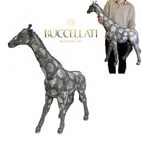 A Large Italian Buccellati Sterling Silver Giraffe Sculpture, Hallmarked