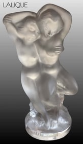 A Vintage French Lalique Pam & Diana Frosted Crystal Figurine Group, Signed