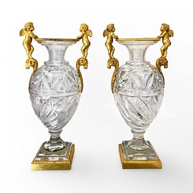 A Pair of 19th C. Russian Imperial Crystal Figural Bronze Vases