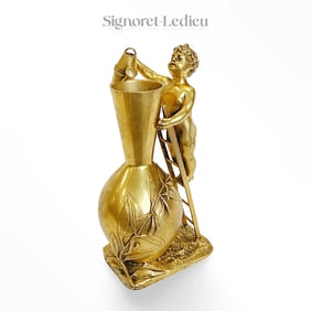 19th C. Bronze Figural Vase, Signed