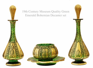19th Century Bohemian Emerald Green Glass Decanter Set