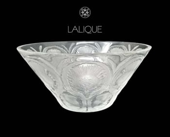 A Large French Lalique Chardons Thistle Crystal Bowl, Signed
