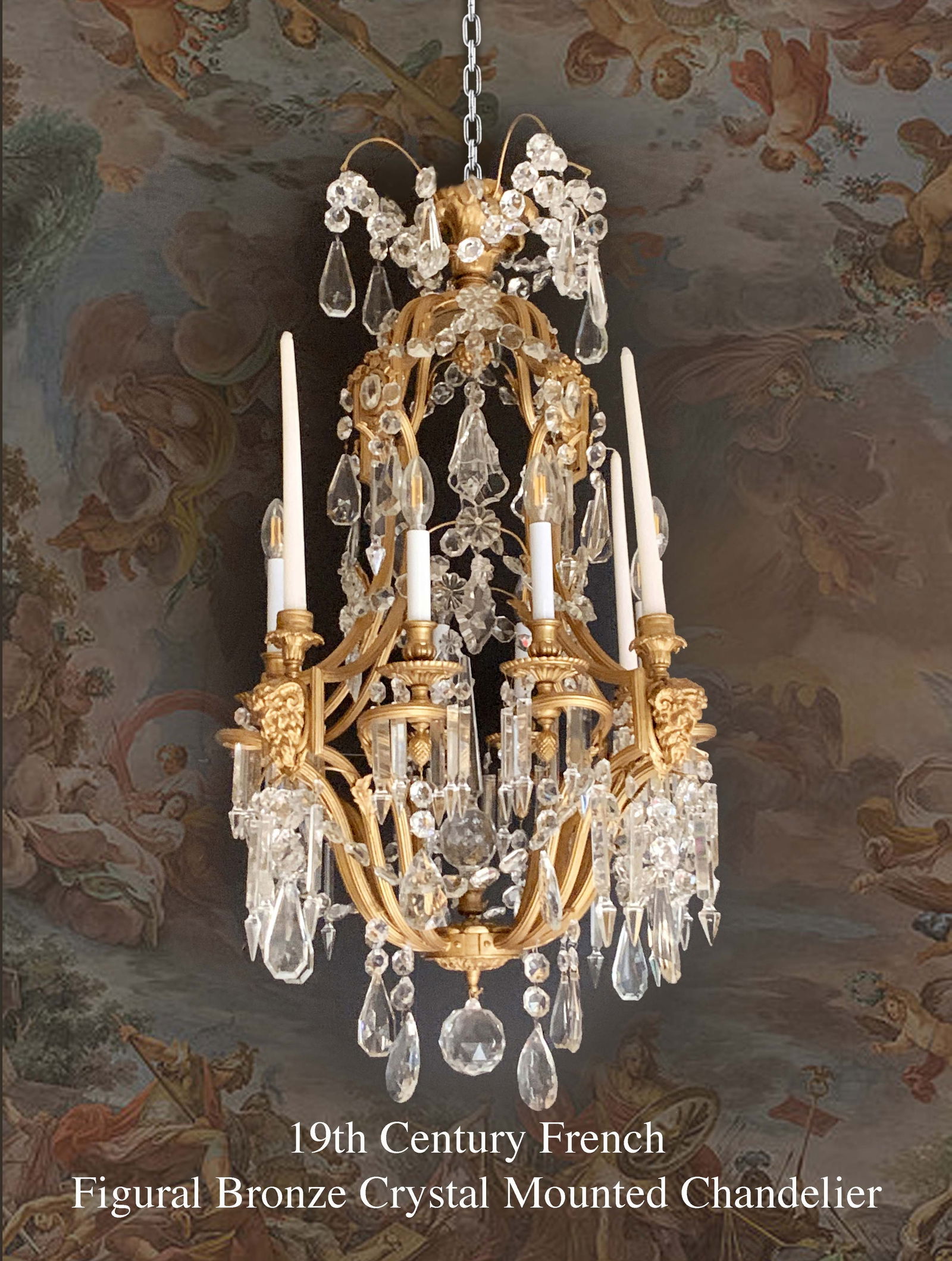 19th C. Large French Bronze & Crystal Chandelier (1 of 1)