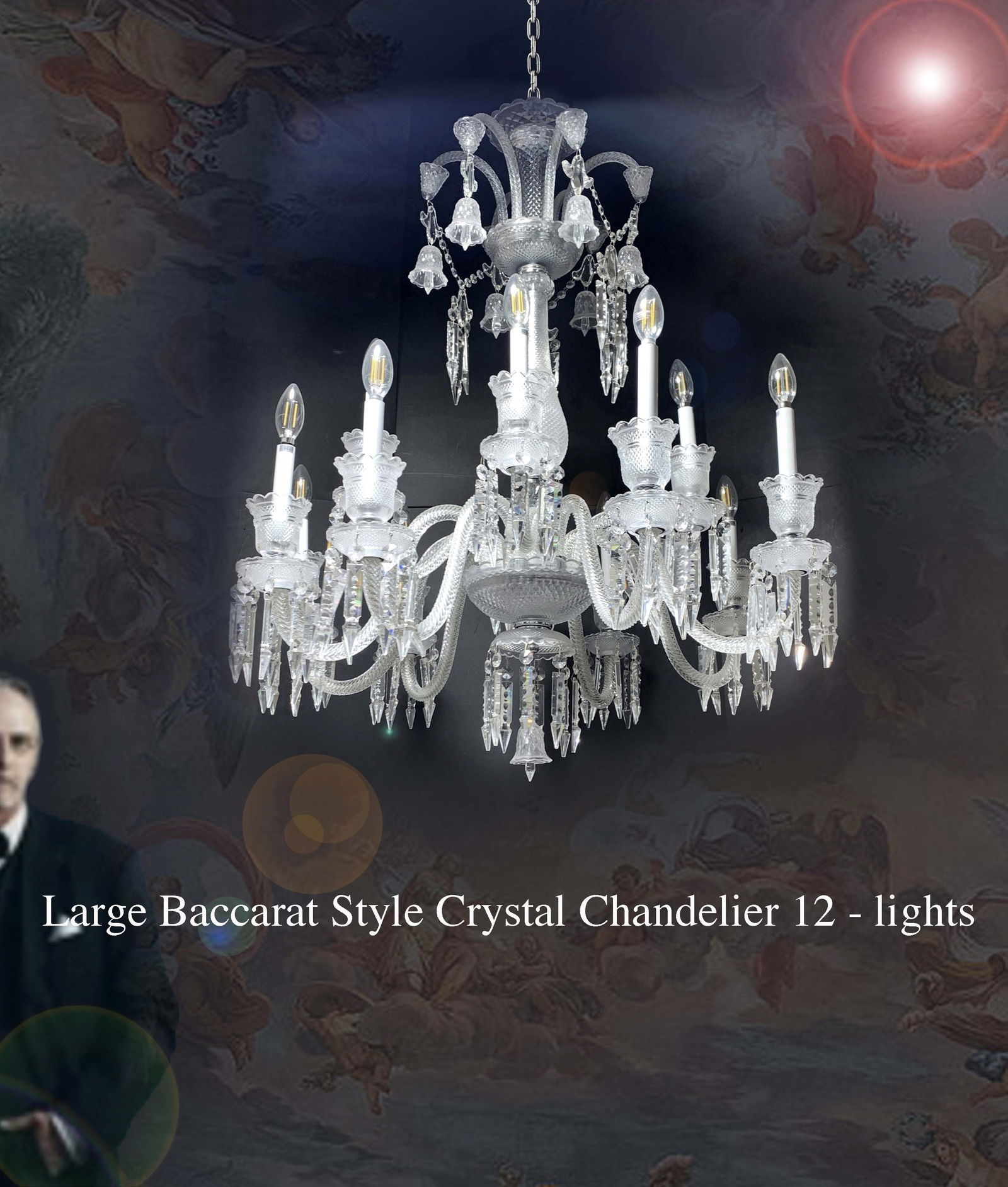 A Large Baccarat Style Crystal 12-Lights Chandelier (1 of 1)