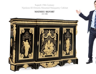19th C. NAPOLEON III STYLE BRONZE & BRASS TORTOISESHELL BOULLE & EBONY SIDE-CABINET