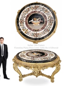19th Century Italian Giltwood Florentine Pietra Dura Center Table