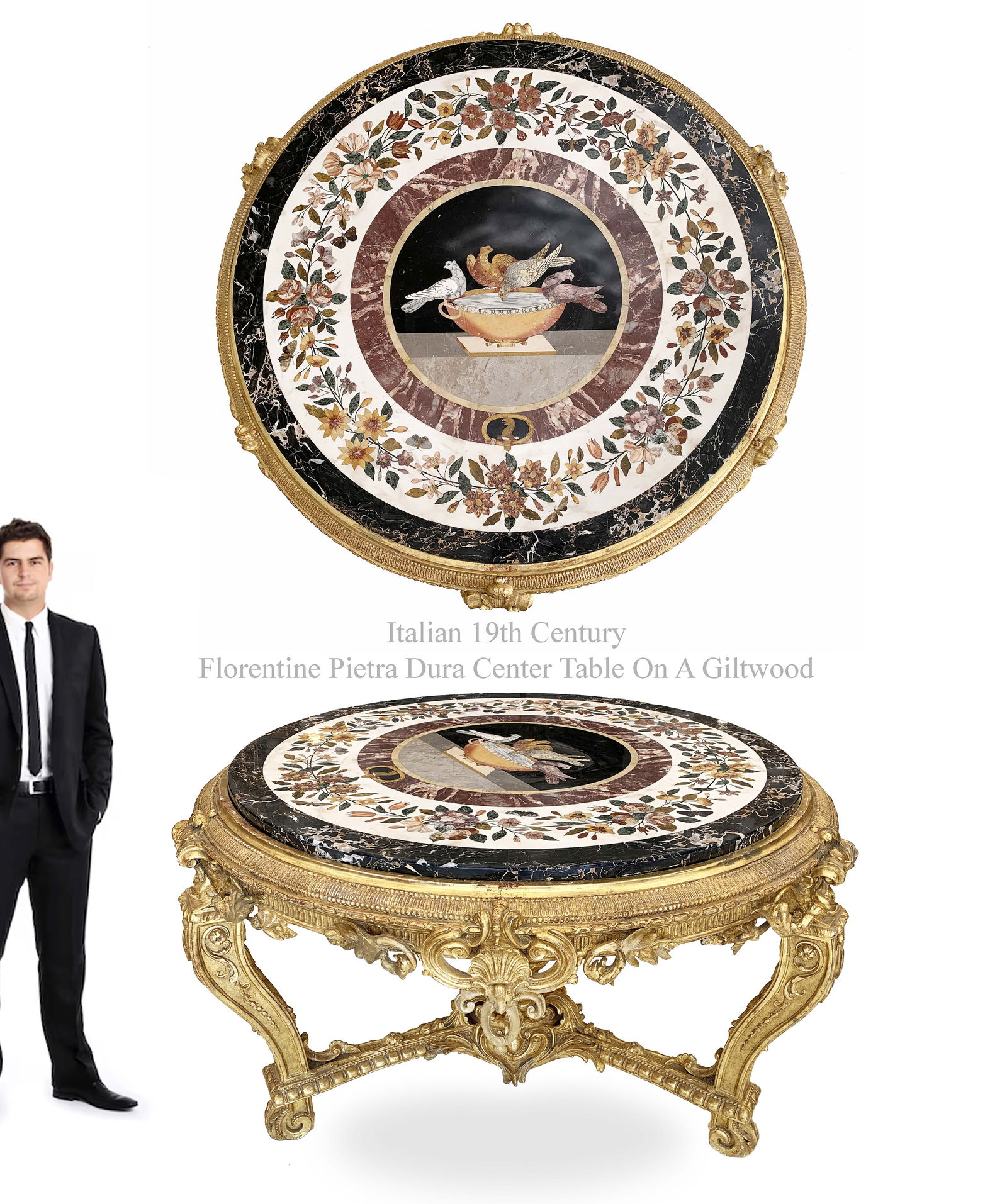19th Century Italian Giltwood Florentine Pietra Dura Center Table (1 of 3)