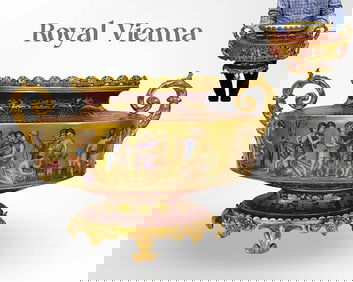 A Large 19th C. Royal Vienna Bronze Hand Painted Porcelain Centerpiece, Signed