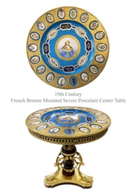 19th C. French Sevres Bronze Mounted Hand Painted Porcelain Center Table