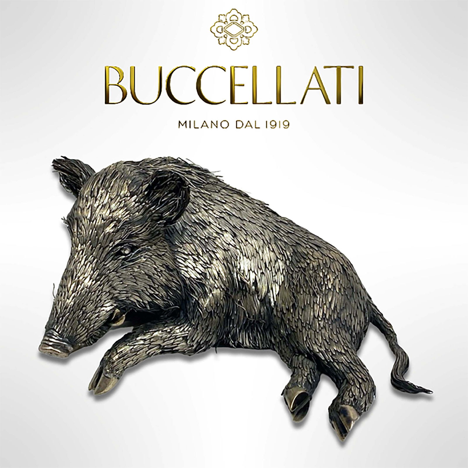A Buccellati Furry Wild Boar Sterling Silver Sculpture, Signed: An Italian Buccellati Furry Wild Boar Sterling Silver Statue, Hallmarked. H 4.75" x L 8.25" x W 5"