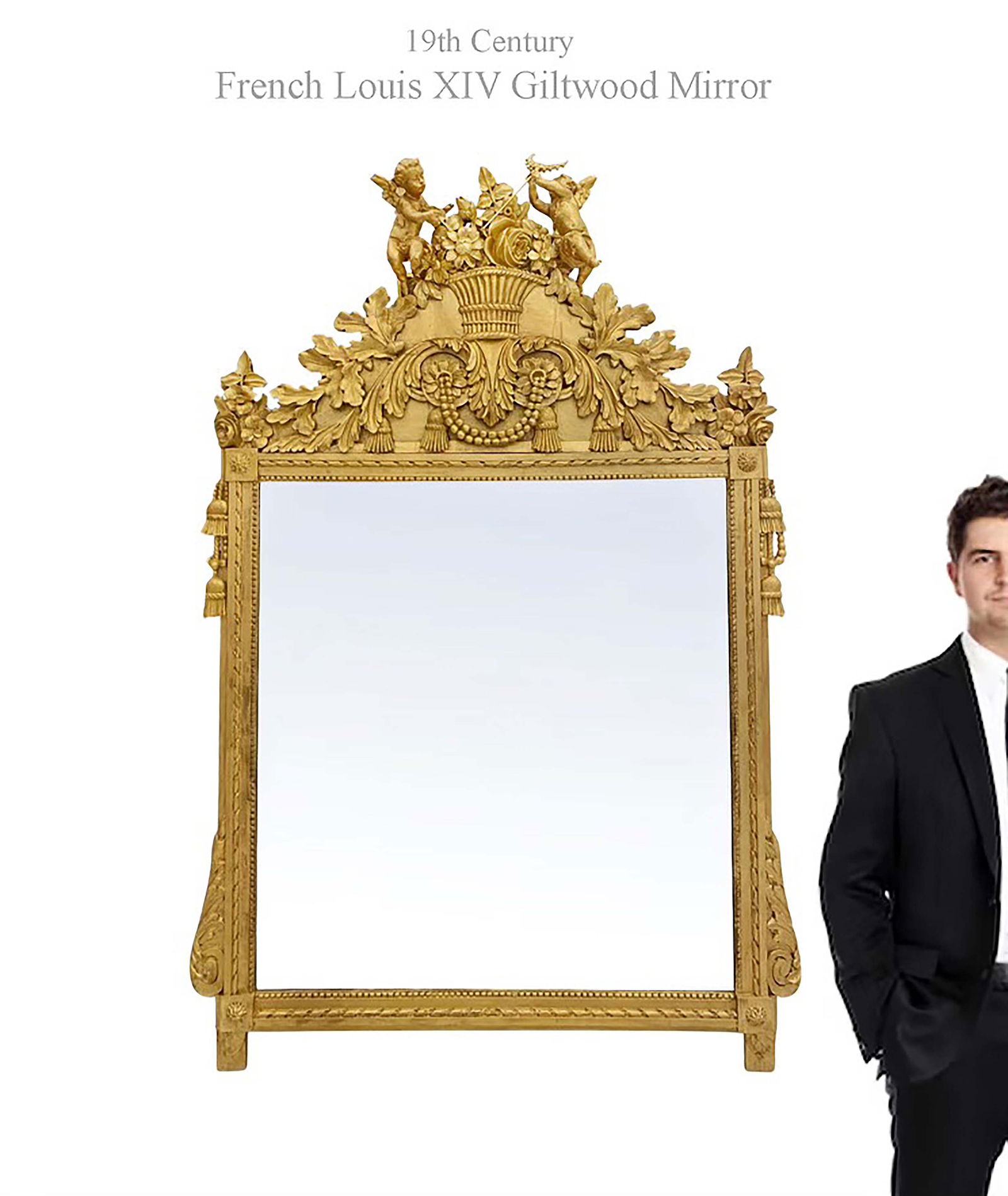 19th Century French Louis XIV Giltwood Mirror: 19th Century French Louis XIV Giltwood Mirror. H 53" x L 36"