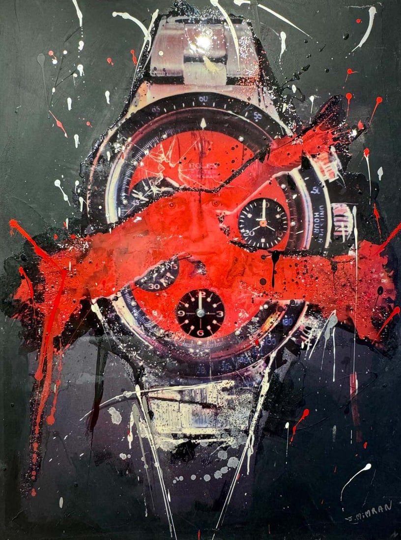 A Large Abstract Art Mixed-Media Painting Signed by J. MIMRAN (1 of 6)