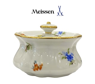 19th C. German Meissen Hand painted Porcelain Inkwell, Hallmarked