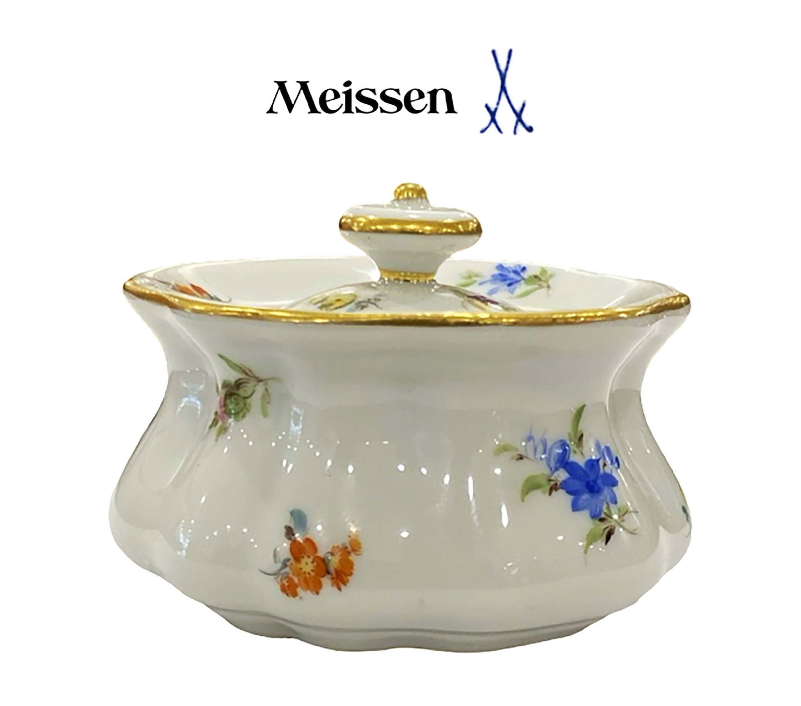 19th C. German Meissen Hand painted Porcelain Inkwell, Hallmarked (1 of 4)