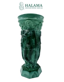 A Vintage Bohemian Frantisek Halama Three Graces Malachite Art Glass Vase W/ Box
