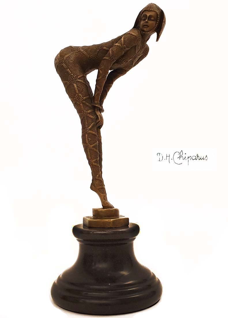 After CHIPARUS Allured Dancer BRONZE FIGURINE, Signed: The Allured Dancer, A Post D.H.Chiparus Bronze sculpture on Marble Base, Signed. 6" x 5" x H 13". About Artist: Demetre H. Chiparus, also known as Dumitru Chiparus, was born in Dorohoi, Romania, the s