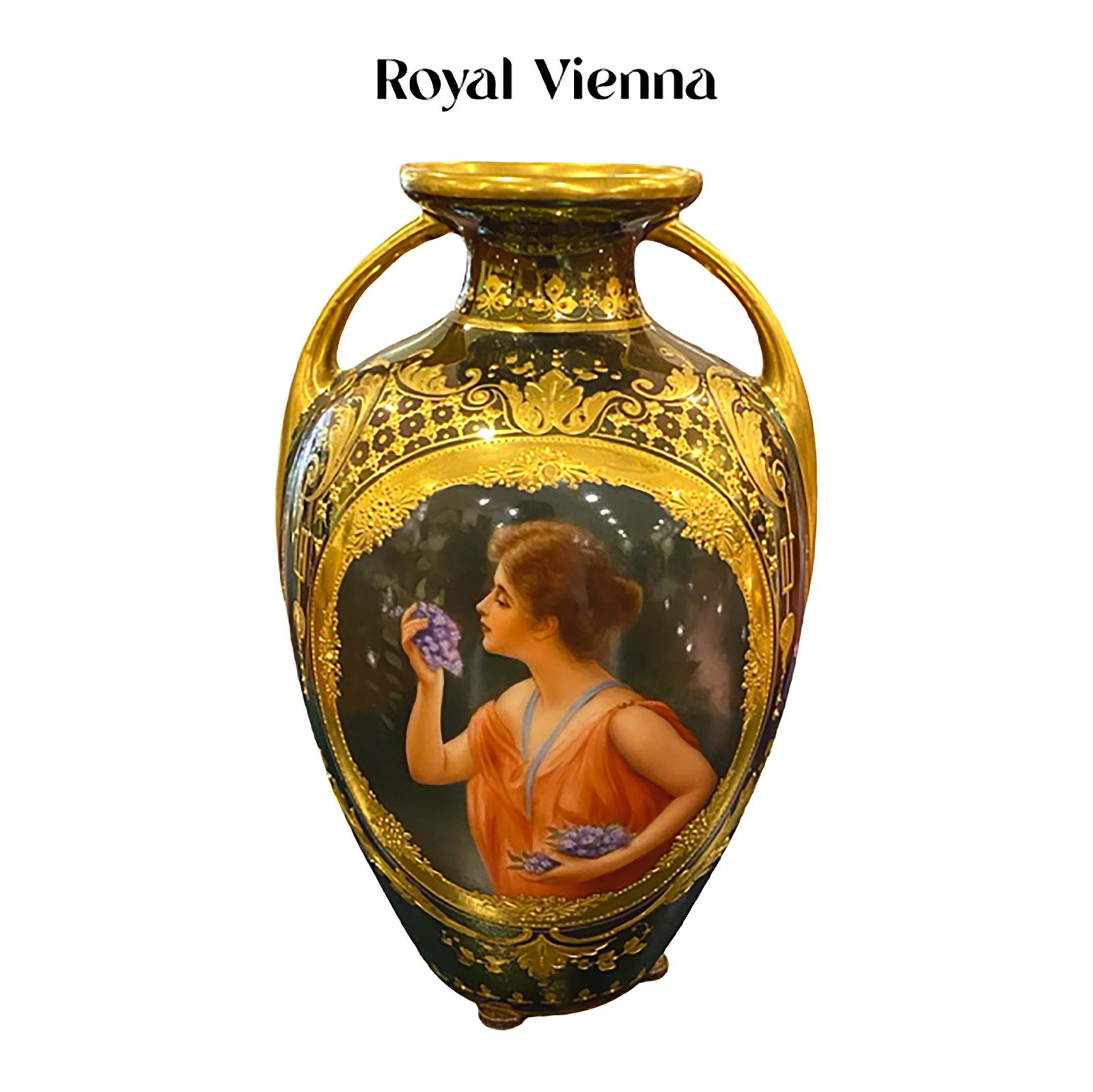 19th C. Royal Vienna Hand Painted Iridescent Porcelain Vase, Wagner Signed: 19th Century Austrian Royal Vienna Hand Painted Iridescent Porcelain Vase, Signed by Wagner. H 7.25" x L 4.75"