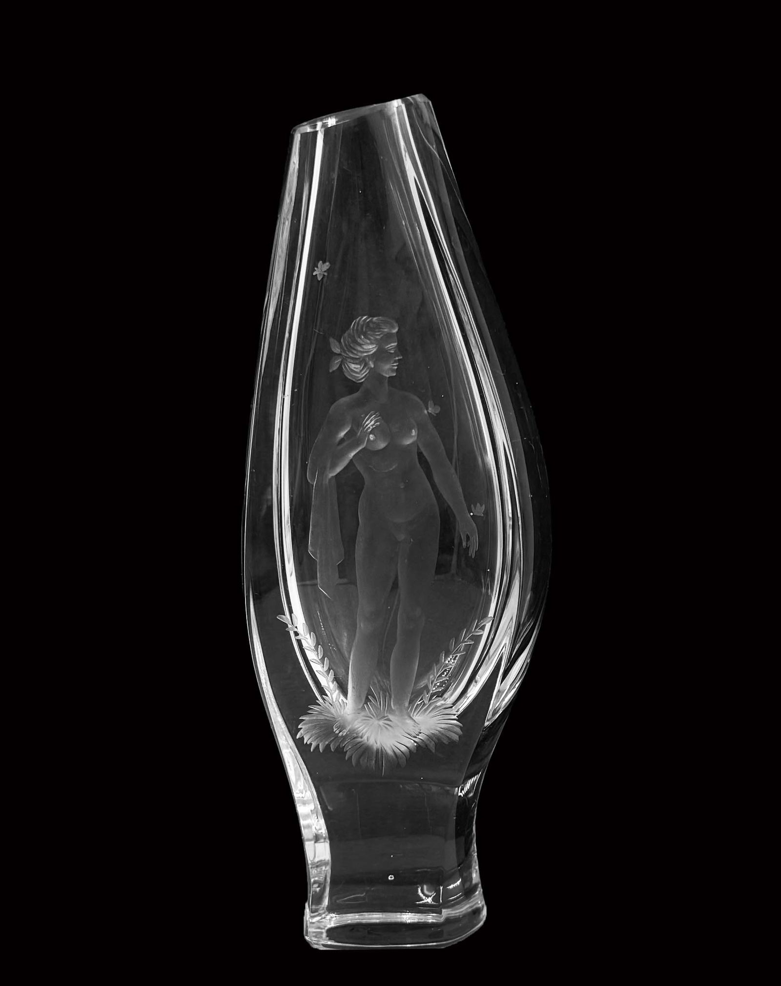A Bohemian Frosted Nude Lady Clear Glass Crystal Heavy Vase: A Bohemian Frosted Nude Lady Clear Glass Crystal Heavy Vase.