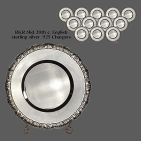 A Set of 12 Mid-20th C. English R&R Sterling Silver Chargers/Plates