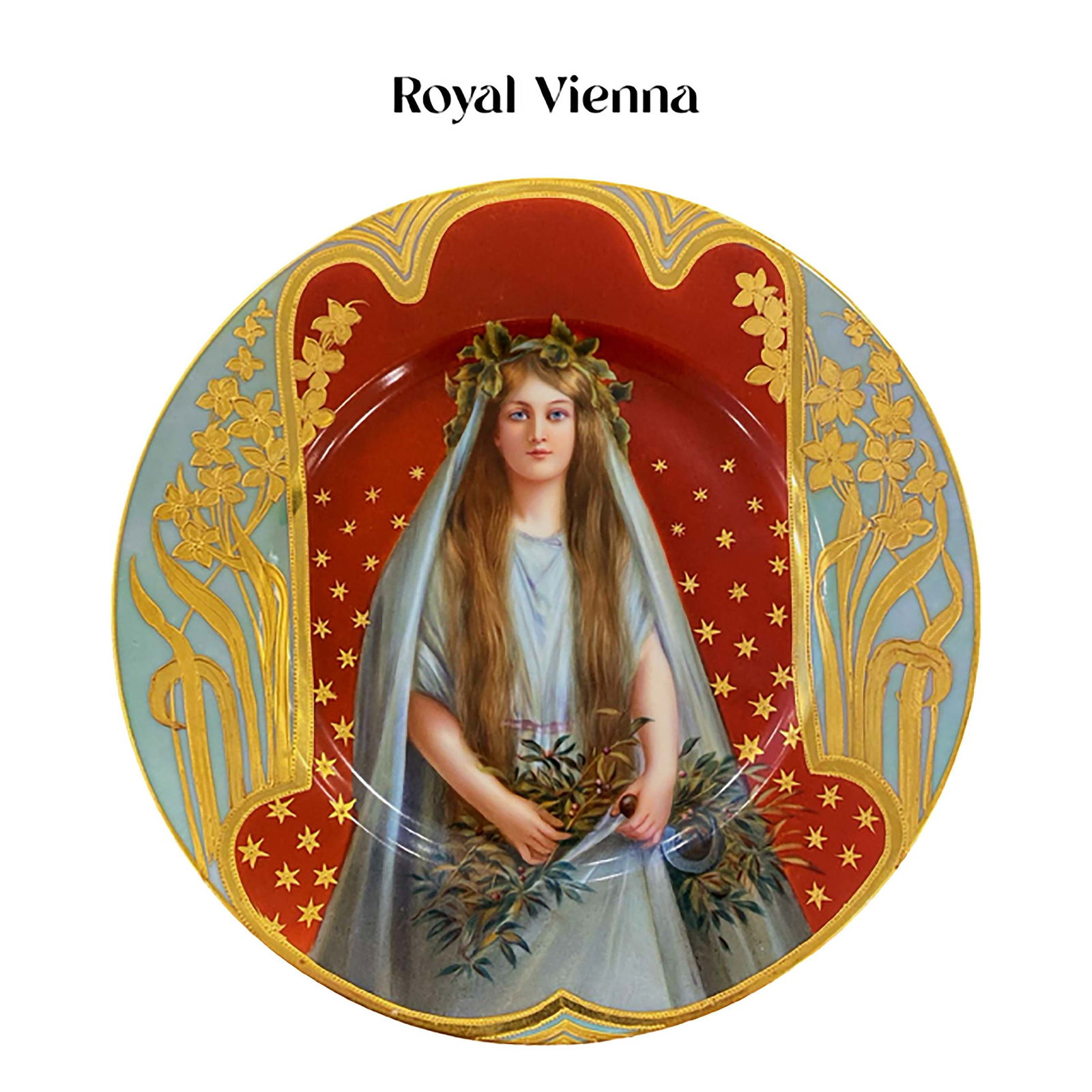 A Late 19th C. Royal Vienna Portrait Decorative Wall Plate, Signed: A Late 19th Century Austrian Royal Vienna Hand Painted Portrait Decorative Wall Plate w/ "CA" Monogram Mark, Probably CHARLES AHRENFELDT. Hallmarked & Numbered. D 9.5"