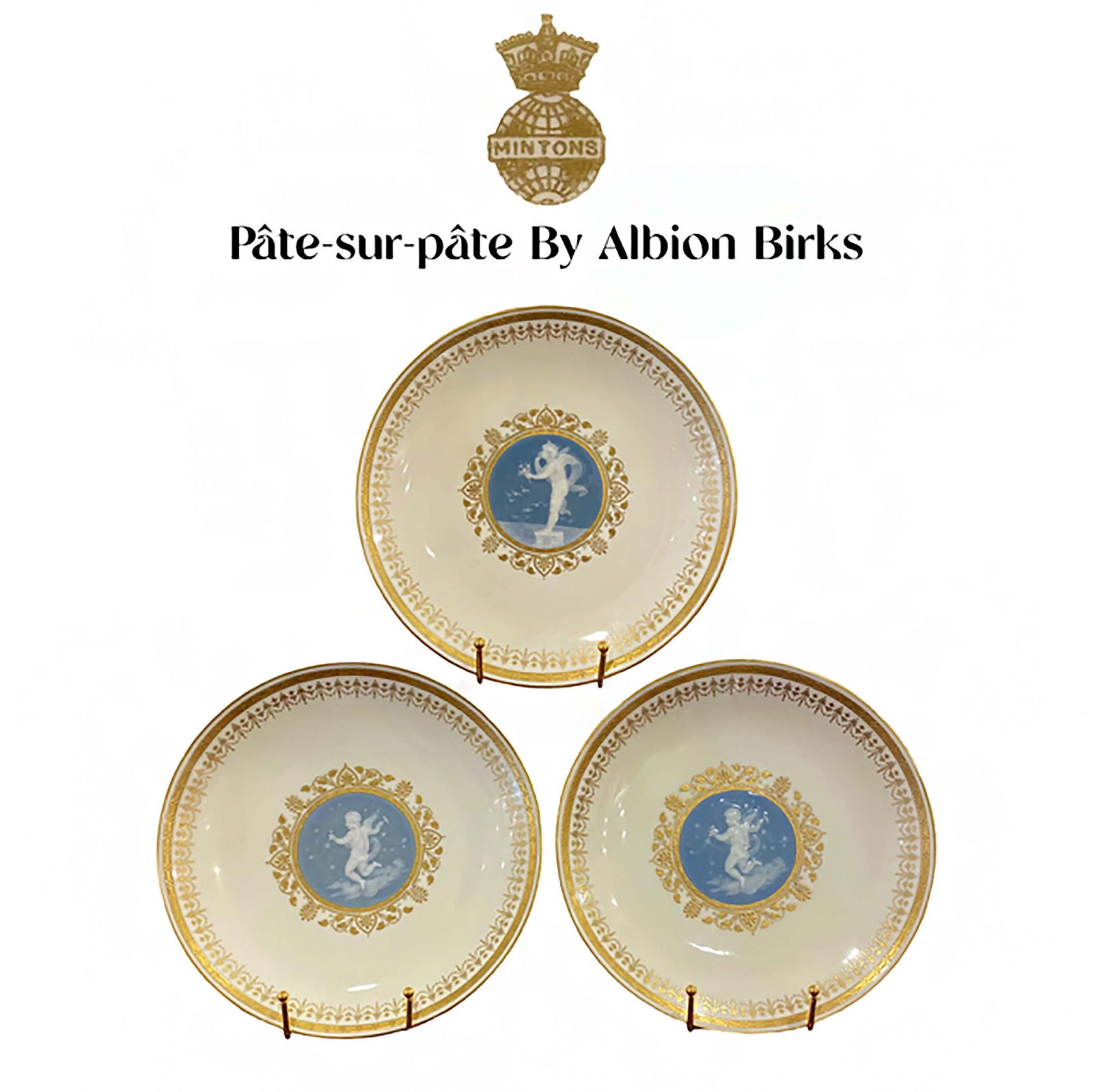 A Lot of 3 19th C. English Minton Pate-Sur-Pate Decorative Wall Plates, Signed & Hallmarked: A Lot of 3 19th C. English Minton Hand Crafted Pate-Sur-Pate Porcelain Decorative Wall Plates, Signed & Hallmarked! D 9.65" inches
