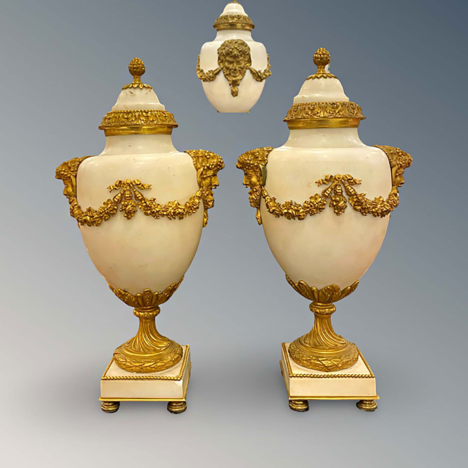 A Pair of 19th C. Figural Bronze Marble Mounted Urns (1 of 6)